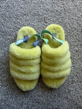 UGG Yellow Fluffita Shearling Slide with Branded Heel Strap